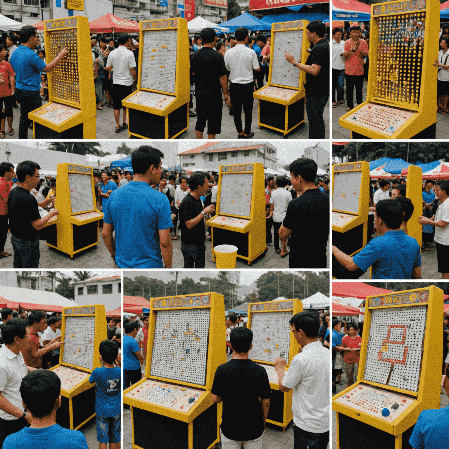 Kolaj gambar menunjukkan pertandingan Plinko di Malaysia, kelab tempatan, dan komuniti peminat yang bersemangat.